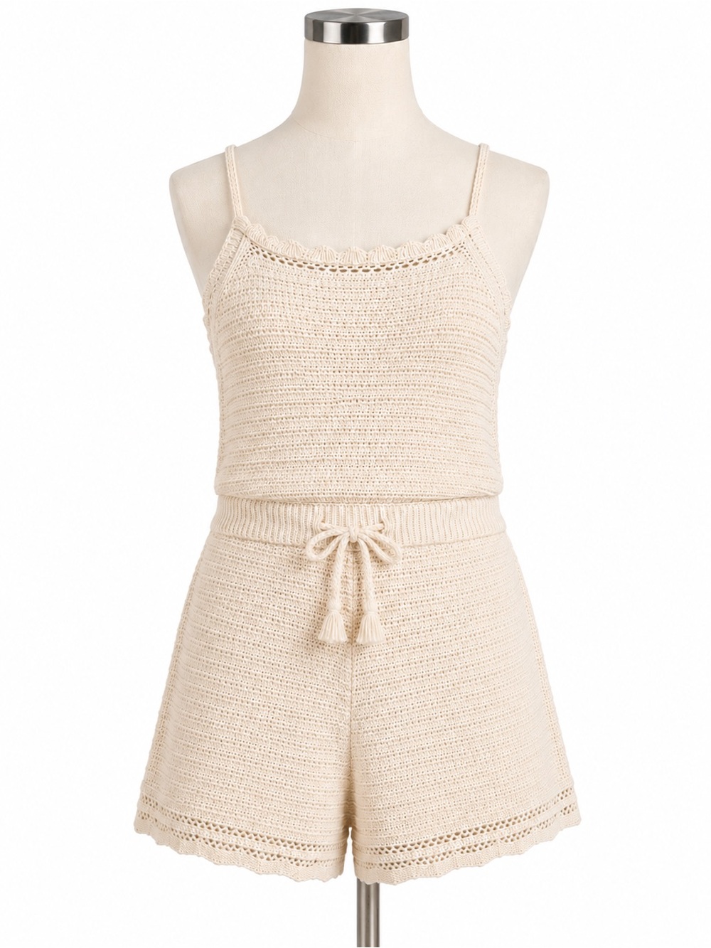 Universal Thread Cream Crochet Knit Romper Size Medium 100% Cotton Boho Summer - Picture 1 of 8